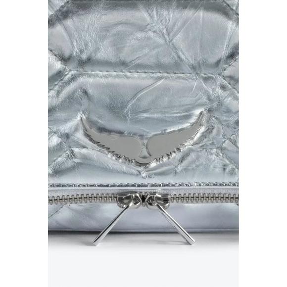 NEW ZADIG & VOLTAIRE rock xl quilted metallic handbag in silver - Picture 3 of 4
